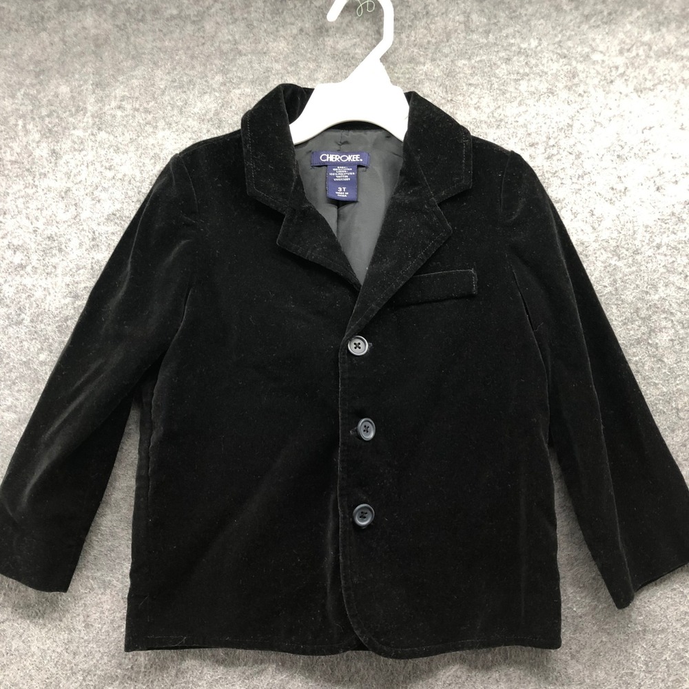Cherokee Velvet Blazer Jacket Boys Size 3T Black Formal Dress Coat Holiday